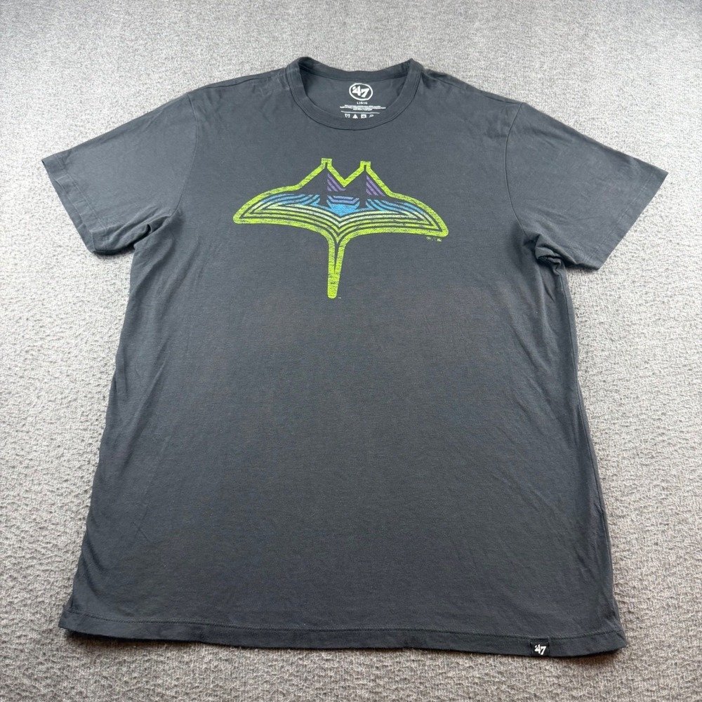 '47 Tampa Bay Rays T-Shirt Men's Large Gray Neon Manta Ray Graphic MLB Tee